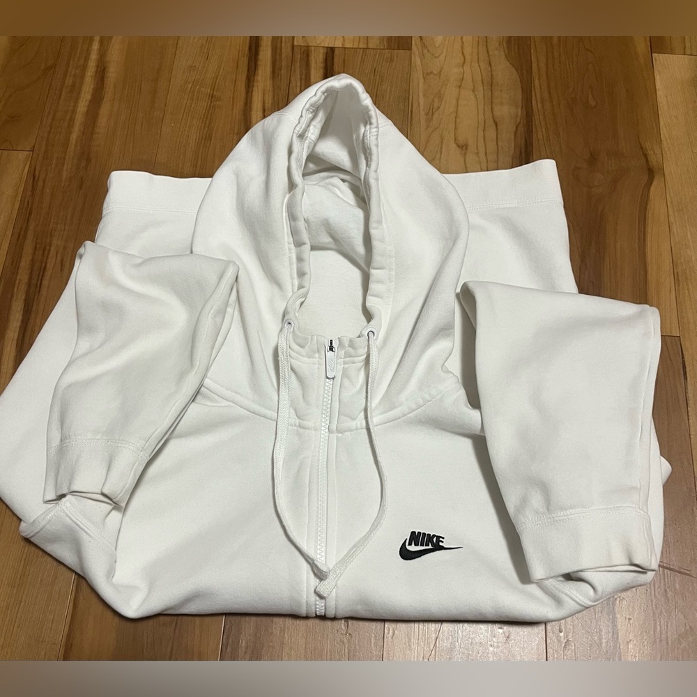 Nike White Full Zip Hoodie Small Women’s Classic Logo Athleisure Sweatshirt - Picture 8 of 10